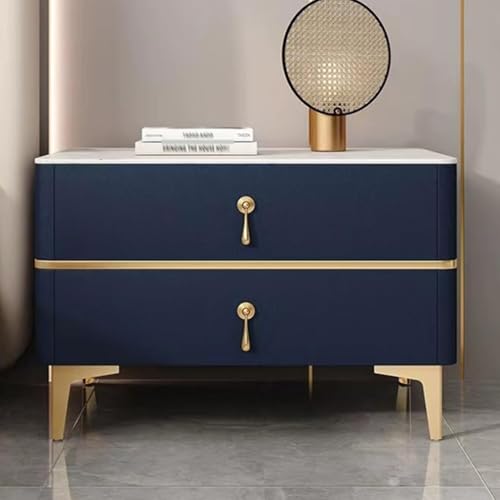 Nachttisch mit 2 Schubladen, Stauraum for Das Schlafzimmer Nachttisch mit Metallgriffen und Metallbeinen, Einfach zu Montieren(Dark blue,L50CM) von PDKFHNR