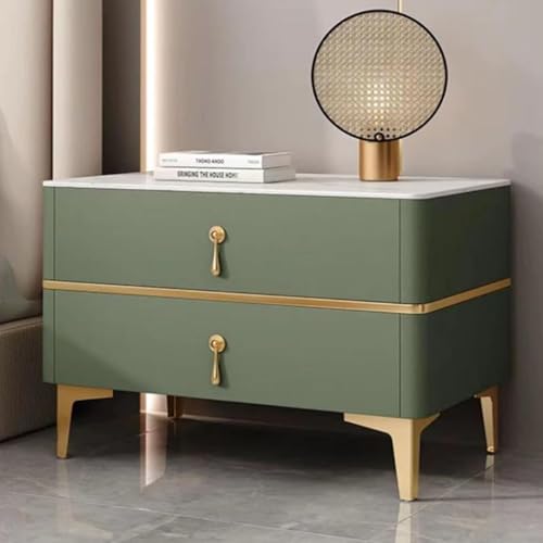 Nachttisch mit 2 Schubladen, Stauraum for Das Schlafzimmer Nachttisch mit Metallgriffen und Metallbeinen, Einfach zu Montieren(Green,L50CM) von PDKFHNR
