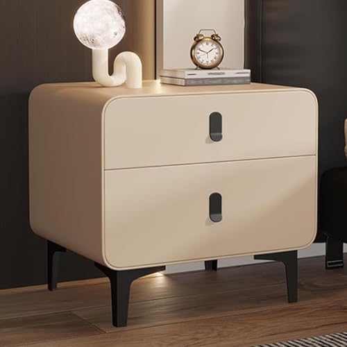 PDKFHNR Holznachtisch, Nachttische mit geräuschlosen Metallschienen, Nachttische mit Metallgriffen und Metallbeinen(Khaki,15.7"x15.7"x18.5") von PDKFHNR