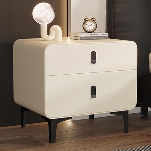 PDKFHNR Holznachtisch, Nachttische mit geräuschlosen Metallschienen, Nachttische mit Metallgriffen und Metallbeinen(Off-White,15.7"x15.7"x18.5") von PDKFHNR