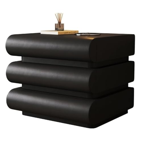 PDKFHNR Holznachttisch mit 3 Schubladen, hochwertiger Mikrofaserlederbezug, Kleiner Nachttisch zum Aufstellen, spart Platz neben dem Bett(Black,19.7"x15.7"x23.6") von PDKFHNR