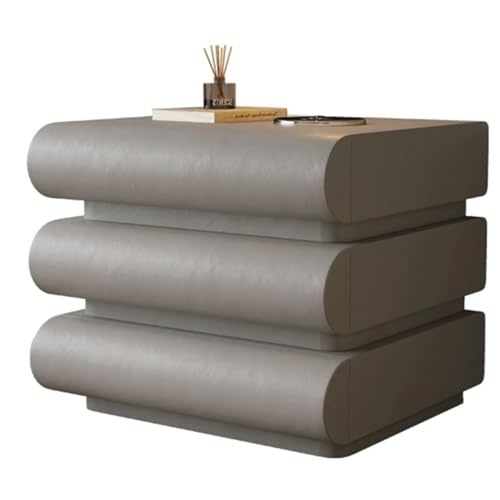 PDKFHNR Holznachttisch mit 3 Schubladen, hochwertiger Mikrofaserlederbezug, Kleiner Nachttisch zum Aufstellen, spart Platz neben dem Bett(Gray,15.7"x15.7"x23.6") von PDKFHNR