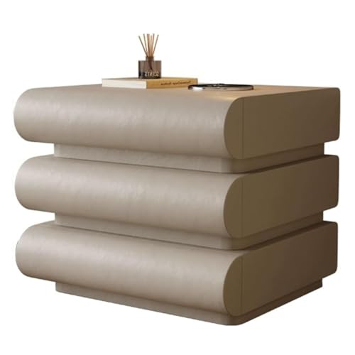 PDKFHNR Holznachttisch mit 3 Schubladen, hochwertiger Mikrofaserlederbezug, Kleiner Nachttisch zum Aufstellen, spart Platz neben dem Bett(Khaki,19.7"x15.7"x23.6") von PDKFHNR