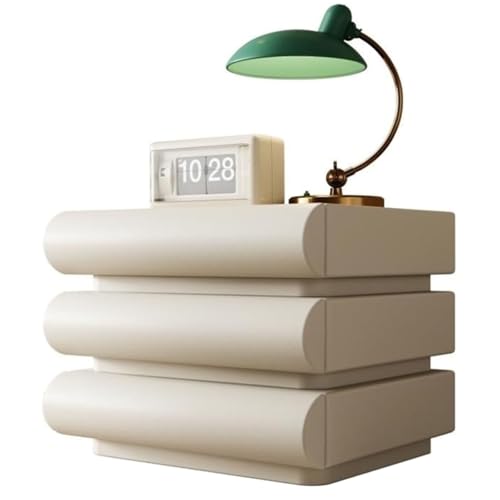PDKFHNR Holznachttisch mit 3 Schubladen, hochwertiger Mikrofaserlederbezug, Kleiner Nachttisch zum Aufstellen, spart Platz neben dem Bett(White,19.7"x15.7"x23.6") von PDKFHNR