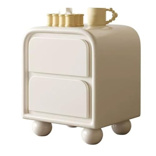 PDKFHNR Schlafzimmer-Nachttisch aus Holz, Beistelltisch mit 2 Schubladen, Nachttisch mit runden Beinen, platzsparend(White) von PDKFHNR
