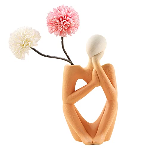 Keramische Blume Vase Moderne Denker Stil Abstrakte Skulptur Figur Statue Vase für Kamin Schlafzimmer Küche Wohnzimmer Mittelstücke Büro Schreibtisch Geburtstagsgeschenke (Orange) von PDOOR