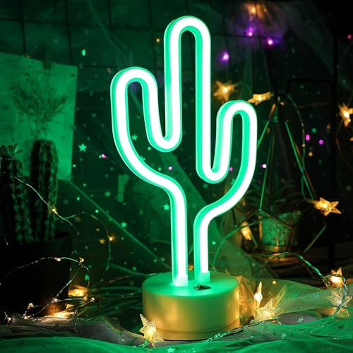 PDOOR Kaktus Neonlicht, LED Neonlicht Schild für Bedroom Neonschilder Batterie oder USB-betriebenes Nachtlicht für Kinder, Tisch, Schlafzimmer, Weihnachten, Festival, Party, Bar (Grün) von PDOOR