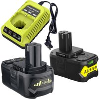 2er-Pack Ryobi 18 V P108 18 V 5,0 Ah Ersatzakku und Ladegerät-Set, für ONE+ 18 V Lithium-Akku P104 P105 P102 P103 P107 P108, mit P117 P118 von PDSTATION