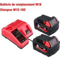 Pdstation - 2er-Pack 8,0 Ah Ersatzakku für Milwaukee M-18 Lithium-Ionen-Akku und Ladegerät-Set, kompatibel mit Milwaukee Akku 18 v 48-11-1820 von PDSTATION