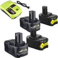 Pdstation - 4 × P108 18 v 5,0 Ah Li-Ionen-Ersatzakkus und P117B 3 A-Schnellladegerät mit USB-Anschluss, kompatibel mit Ryobi 18 v P102, P109 Akkus von PDSTATION