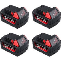 4X M18B5 18V 5.0Ah Ersatzakku für Milwaukee M18 18Volt Akku 48-11-1860 M18B 48-11-1850 48-11-1852 48-11-1820 48-11-1860 48-11-1828 von PDSTATION