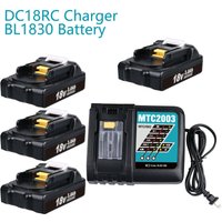 Pdstation - 4er-Pack 18 v 3 Ah Akku und Ladegerät Set für Makita BL1830 BL1840 BL1850 BL1860 und Ladegerät 3ADC18RC DC18RD MTC2003 von PDSTATION
