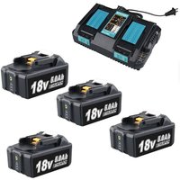 Pdstation - 4er-Pack BL1850B 18V 5Ah Akku mit 3,5A Ladegerät DC18RD für Makita 18V LXT400 BL1860B BL1830B BL1850B BL1830B BL1830 BL1845 DC18RC von PDSTATION