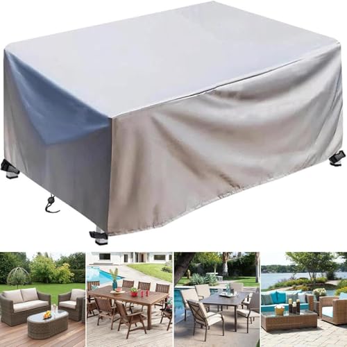 Abdeckung Gartenmöbel 160x140x70cm/63''L x 55''W x 28''H, Wasserdicht Staubfest Gartenmöbel Abdeckung, Schwerlast 420D -Oxford Gewebe, für Gartenmöbel und für rechteckige Sitzgarnituren - Silber von PDSYCB
