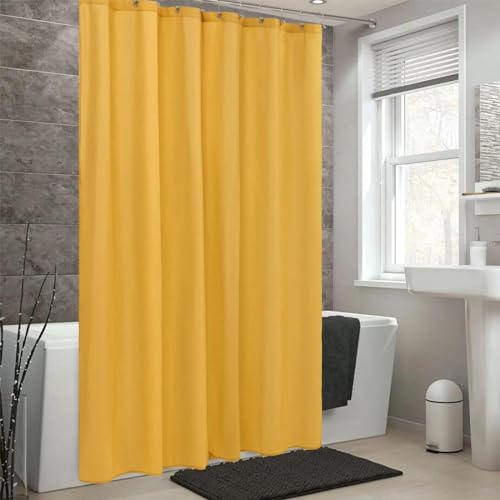 PDSYCB Duschvorhang 90x200cm/BxH Gelb Goldener Stoff Plaid Vorhang Digitaldruck Polyester Dusche Anti-Schimmel & Wasserdicht & Waschbar Polyester Stoff Textil Shower Curtains waschbar, mit 12 Haken von PDSYCB