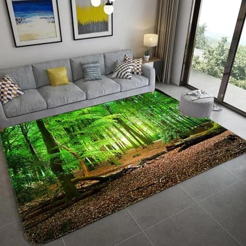 PDSYCB Natürliche Landschaft 3D Teppich für Wohnzimmer Grüne Pflanze Baum Landschaft Sonnenlicht Landschaft Hauseingang Tür Matte Wohnzimmer Teppiche Anti-Rutsch-Teppich im Badezimmer 120x170cm von PDSYCB