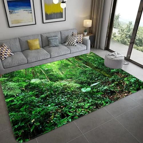 PDSYCB Natürliche Landschaft 3D Teppich für Wohnzimmer Grüne Pflanze Baum Landschaft Sonnenlicht Landschaft Hauseingang Tür Matte Wohnzimmer Teppiche Anti-Rutsch-Teppich im Badezimmer 140x200cm von PDSYCB