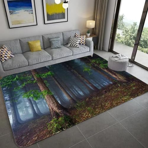 PDSYCB Natürliche Landschaft 3D Teppich für Wohnzimmer Grüne Pflanze Baum Landschaft Sonnenlicht Landschaft Hauseingang Tür Matte Wohnzimmer Teppiche Anti-Rutsch-Teppich im Badezimmer 140x200cm von PDSYCB