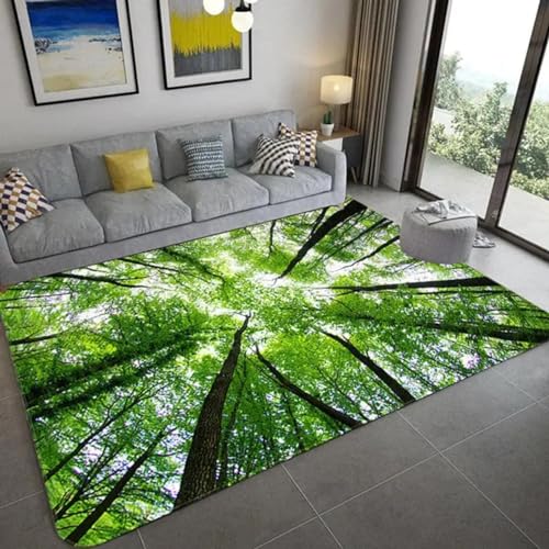 PDSYCB Natürliche Landschaft 3D Teppich für Wohnzimmer Grüne Pflanze Baum Landschaft Sonnenlicht Landschaft Hauseingang Tür Matte Wohnzimmer Teppiche Anti-Rutsch-Teppich im Badezimmer 160x220cm von PDSYCB