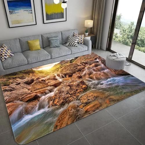 PDSYCB Natürliche Landschaft 3D Teppich für Wohnzimmer Grüne Pflanze Baum Landschaft Sonnenlicht Landschaft Hauseingang Tür Matte Wohnzimmer Teppiche Anti-Rutsch-Teppich im Badezimmer 160x220cm von PDSYCB