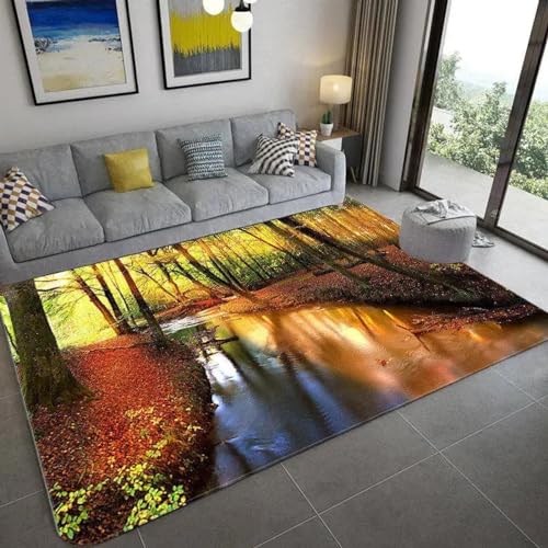 PDSYCB Natürliche Landschaft 3D Teppich für Wohnzimmer Grüne Pflanze Baum Landschaft Sonnenlicht Landschaft Hauseingang Tür Matte Wohnzimmer Teppiche Anti-Rutsch-Teppich im Badezimmer 180x280cm von PDSYCB