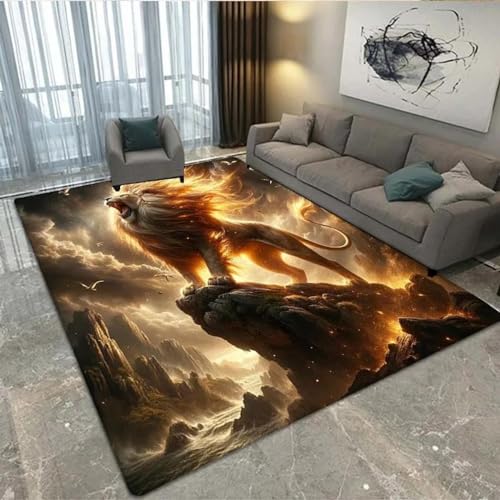 PDSYCB Tiger Kopf 3D bedruckten Teppich 140x200cm Wohnzimmer Teppich Küche Korridor Esszimmer Bodenmatte Kinderteppich Weiche rutschfeste Waschbare Fußmatte Spielmatte von PDSYCB