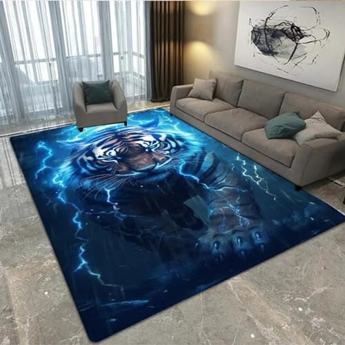 PDSYCB Tiger Kopf 3D bedruckten Teppich 140x200cm Wohnzimmer Teppich Küche Korridor Esszimmer Bodenmatte Kinderteppich Weiche rutschfeste Waschbare Fußmatte Spielmatte von PDSYCB