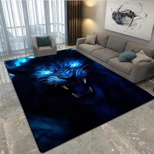 PDSYCB Tiger Kopf 3D bedruckten Teppich 140x200cm Wohnzimmer Teppich Küche Korridor Esszimmer Bodenmatte Kinderteppich Weiche rutschfeste Waschbare Fußmatte Spielmatte von PDSYCB