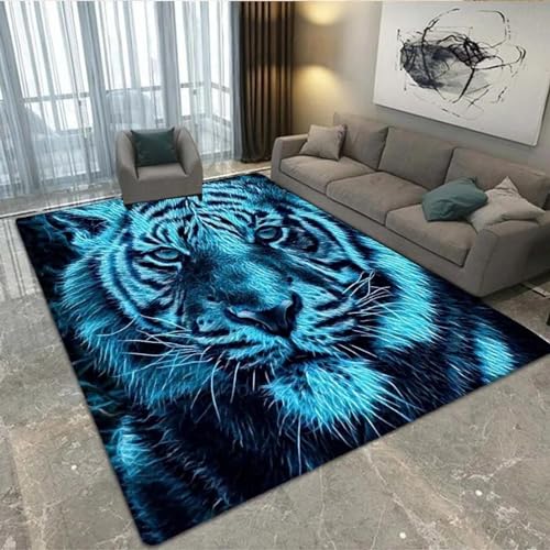 PDSYCB Tiger Kopf 3D bedruckten Teppich 140x200cm Wohnzimmer Teppich Küche Korridor Esszimmer Bodenmatte Kinderteppich Weiche rutschfeste Waschbare Fußmatte Spielmatte von PDSYCB