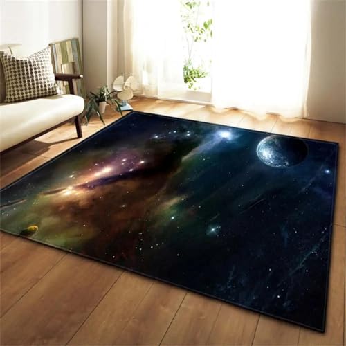 Universum Planet Teppich Wohnzimmer Flur Teppiche Jungen Kinder Spielen Nebel Galaxie Schlafzimmer 3D Teppich Großer Rutschfester Heimdekorationsteppich 60x100cm von PDSYCB