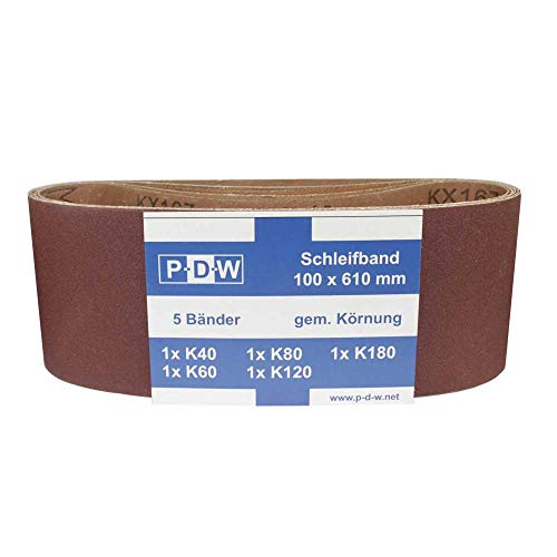 10 Schleifbänder 100x610mm Schleifband-Set versch. Körnung K40/K60/K80/K120/K180 f. Bandschleifer │ P-D-W® von P-D-W