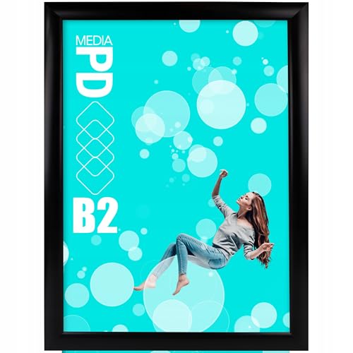 PDmedia Klapprahmen B2 Schwarz – Aluminium OWZ Plakatrahmen 50x70 cm mit UV-Schutzfolie | Posterrahmen für Werbung, Poster, Menüs, Zertifikate | Wandmontage Hochformat & Querformat von PDmedia