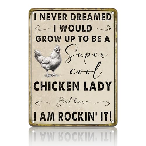 PEACHGARDEN Chickens Vintage-Blechschild "I Never Dreamed I Would Grow up to Be a Cool Chicken Lady" Metall-Blechschild Vintage Metall Wanddekoration Neuheit Bauernhaus Hühnerstall Dekor PEACHGARDEN Chickens Vintage-Blechschild "I Never Dreamed I Would Grow up to Be a Cool Chicken Lady" Metall-Blechschild Vintage Metall Wanddekoration Neuheit Bauernhaus Hühnerstall Dekor von PEACHGARDEN