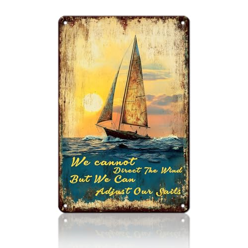 PEACHGARDEN Inspirierendes Segelboot-Metall-Blechschild mit Aufschrift "We Cannot Direct The Wind But We Can Adjust Our Sails", Vintage-Blechschild, lustige Wanddekoration für Café, Bar, Pub, Zuhause PEACHGARDEN Inspirierendes Segelboot-Metall-Blechschild mit Aufschrift "We Cannot Direct The Wind But We Can Adjust Our Sails", Vintage-Blechschild, lustige Wanddekoration für Café, Bar, Pub, Zuhause von PEACHGARDEN