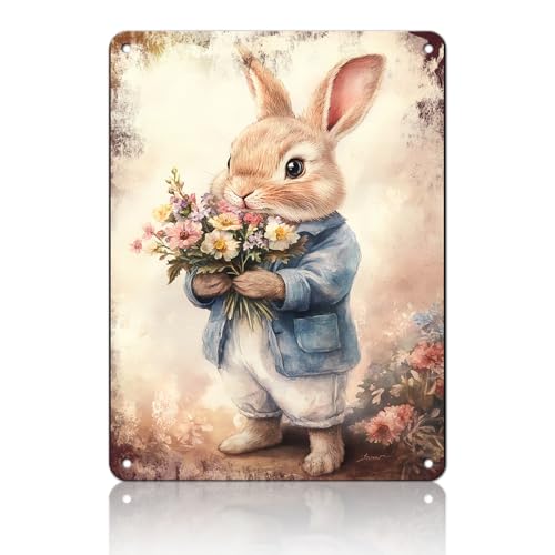 PEACHGARDEN Ostern Vintage Blechschilder Baby Bunny Metall Blechschild Wandkunst Ostern Wandkunst Kaninchen Dekor Frühling Dekor Ostern Primitive Landdekoration Hase für Zuhause Klassenzimmer 30,5 x PEACHGARDEN Ostern Vintage Blechschilder Baby Bunny Metall Blechschild Wandkunst Ostern Wandkunst Kaninchen Dekor Frühling Dekor Ostern Primitive Landdekoration Hase für Zuhause Klassenzimmer 30,5 x von PEACHGARDEN