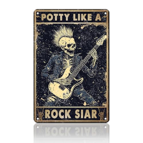 Skelett Vintage Blechschild Töpfchen wie ein Rockstar Metall-Blechschild lustige Badezimmerdekoration Wandkunst Kaffee Bar Vintage Metall-Blechschild Büro Zuhause WC Schilder Wanddekoration Schild von PEACHGARDEN