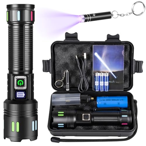 PEAKRO Taschenlampe LED Aufladbar Hohe Lumen LED Taschenlampe Extrem Hell, 5000mAh USB-C Taschenlampe 5 Modi Starke Taktische Taschenlampen Zoombar IPX7 Wasserdicht für Outdoor Notfälle von PEAKRO