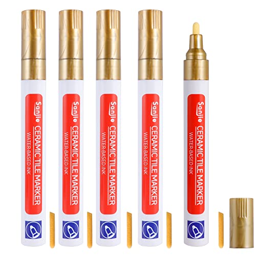 5PCS Fugenstift Gold Wasserfest, Fliesen Restaurator Stift, Fugen Erneuern Reparatur Marker mit Ersatzspitze, Schnell Trocknend für Wand Boden Küchen und Badezimmern von PEAKTOP