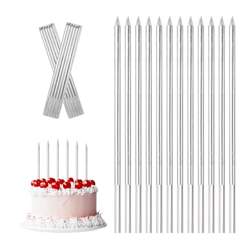 Geburtstagskerzen Kuchen Silber, 12PCS Metallisch Kuchenkerzen Geburtstag, Geburtstag Kuchen Kerzen Kinder und Erwachsene, Lange Dünne Cupcake Kerzen für Dekorative Geburtstag Hochzeit Party von PEAKTOP