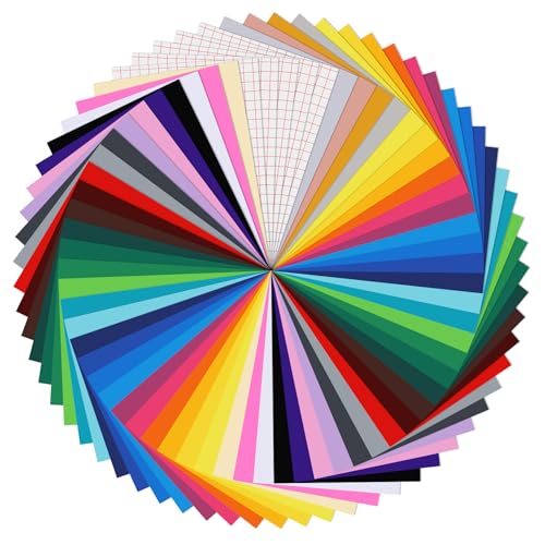 PEAKTOP 65 Stück Vinylfolie Plotter, 30.5x21cm Plotterfolie Selbstklebend, Farbe Plotterfolie Vinyl Mit 5 Transferfolie Für Werbegravur Wanddekorationen Becher Kunsthandwerk von PEAKTOP