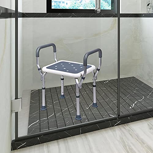PEALOV Duschstuhl, höhenverstellbare Duschbank mit 6 Positionen, Rutschfester Duschsitz-Badestuhl mit Armlehnen,Badhockerstuhl Ergonomische Hilfe für ältere Menschen, Behinderte und Behinderte von PEALOV