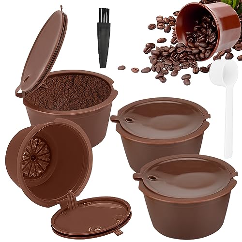PEALOVCOM 4 Stück Wiederbefüllbare für Kaffeekapseln Nachfüllbare Kaffeefilter Kunststoff Kaffee Ersatz Kapsel mit Löffel und Pinsel, Kompatibel mit den meisten Kaffeemaschinen von PEALOVCOM