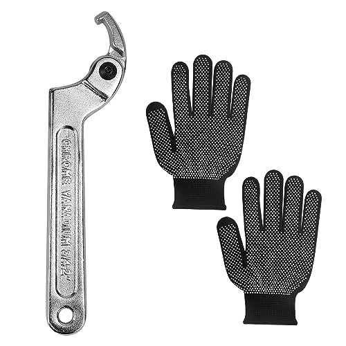 PEALOVCOM Verstellbarer Hakenschlüssel 19-51 mm C Hakenschlüssel Chrome-Vanadium Hakenschlüssel mit rutschfesten Handschuhen für Vierkantmuttern (16,5 x 3,5 x 0,5 cm) von PEALOVCOM