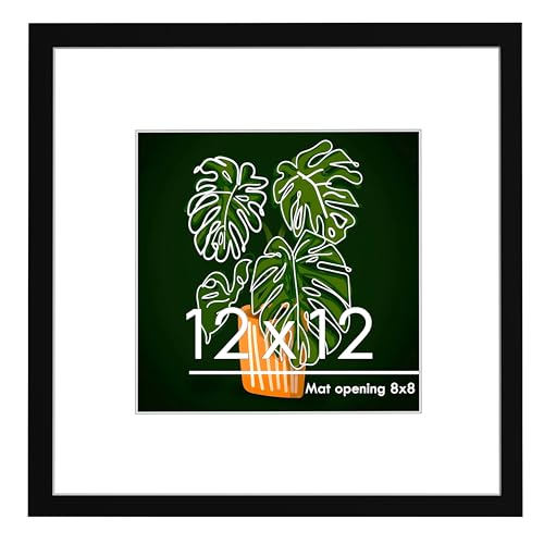 PEALSN 12x12 Bilderrahmen, Präsentationsbilder 8x8 mit Passepartout oder 12x12 ohne Matte für Wandmontage, Display, Posterrahmen, Schwarz von PEALSN