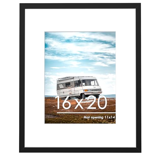 PEALSN 16x20 Bilderrahmen, Präsentationsbilder 11x14 mit Passepartout oder 16x20 ohne Passepartout für Wandmontage Display Posterrahmen, Schwarz von PEALSN