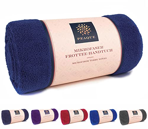 PEAQUE Mikrofaser-Handtuch mit Frottee-Struktur - 1er & 2er Set, Antibakteriell Saugstark Schnelltrocknend Leicht XXL, Sporthandtuch Reisehandtuch Saunahandtuch (Navy, 50x100, 2X) von PEAQUE