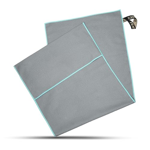 PEAQUE Mikrofaser Fitness-Handtuch mit Struktur - Umschlag für rutschfesten Halt - schnelltrocknend - Sport-Handtuch für Fitnessstudio (Grau/Türkis, 120x50 cm) von PEAQUE