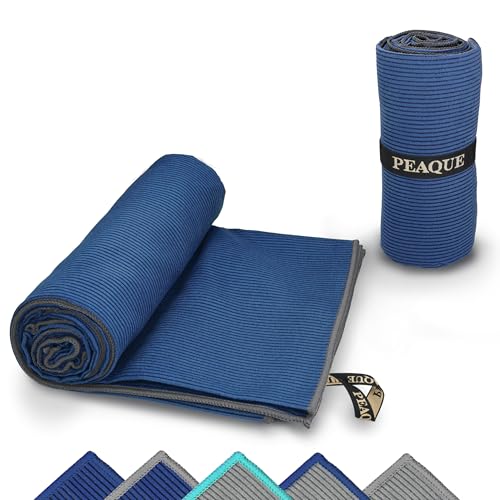 PEAQUE Mikrofaser-Handtuch mit Struktur - leicht, kompakt, schnelltrocknend, XL - Badehandtuch, Reisehandtuch, Sporthandtuch, Navy/Grau, 120 x 60 cm von PEAQUE