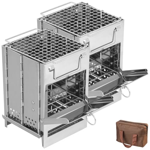 PEARL Kleiner Campingkocher: 2er-Set Camping-Holzöfen aus Edelstahl, faltbar, inkl. Transporttasche (Klappgrill Holz, Holzgrill-Ofen) von PEARL