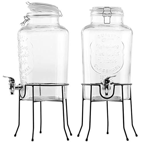 PEARL Wasserspender mit Hahn: 2er-Set Retro-Getränkespender aus Glas mit Ständer, Zapfhahn, 6, Liter (Wasserspender Glas mit Zapfhähnen, Glasbehälter mit Zapfhahn, Wasserkanister) von PEARL